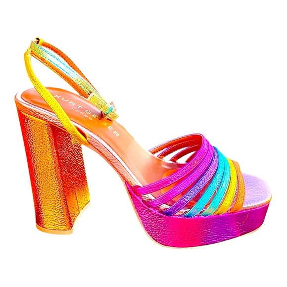 Kurt Geiger Multicolor Metallic Pierre Platform Strappy Sandals Chunky Heels - Picture 6 of 7